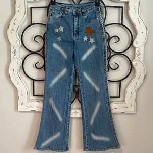 NO BRAND STRETCH HIGH RISE FLARE LEG EMBROIDERED JEANS SIZE 26